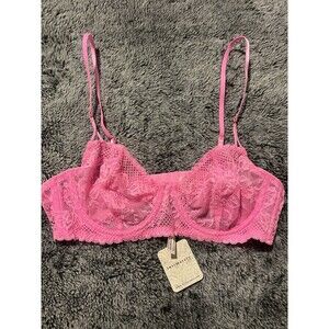 NWT Free People Intimately Pink Lace Underwire Unpadded Balconette Bra Size 34A